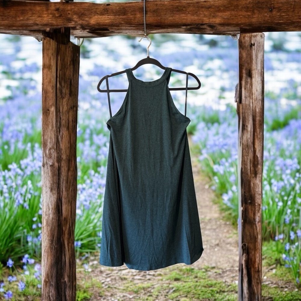 LOFT Dark Green Sleeveless Halter Neck Stretchy A-Line Dress